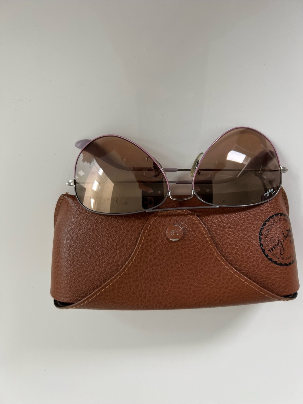 Ray-Ban Women's Brown Gradient Sunglasses with Pink Trim